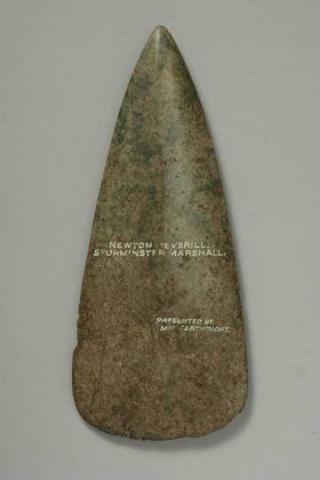 Polished jade axe-head dating from the early Neolithic, found at Newton Peverill