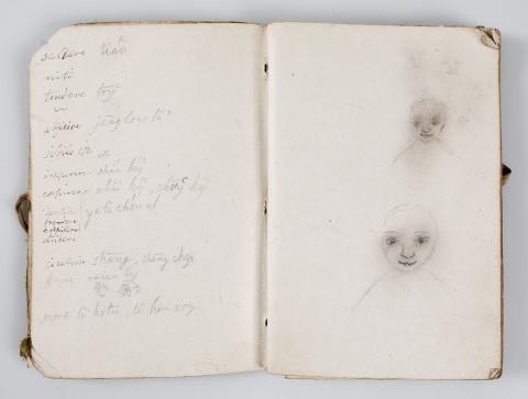 Pencil sketches of the five-year-old Dalai Lama, by Thomas Manning