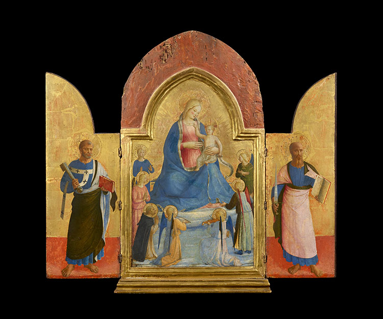 Fra Angelico's Triptych, a three-panel painting depicting the Virgin and Child with angels and a Dominican saint in the central panel with St Peter and St Paul on either side