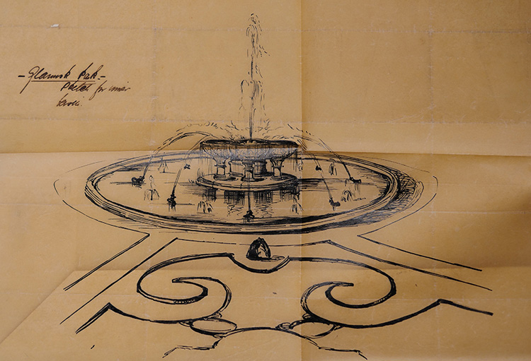 An ink sketch of a fountain