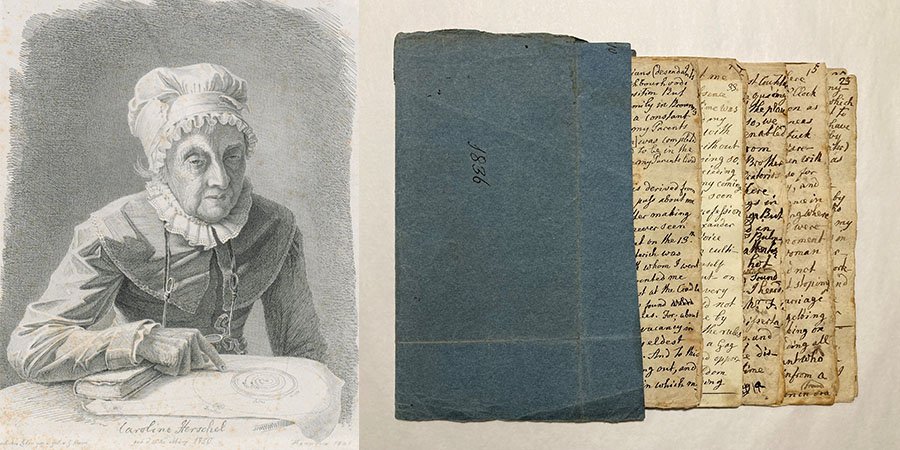 Portrait of an elderly person cropped next to a photograph of handwritten pages