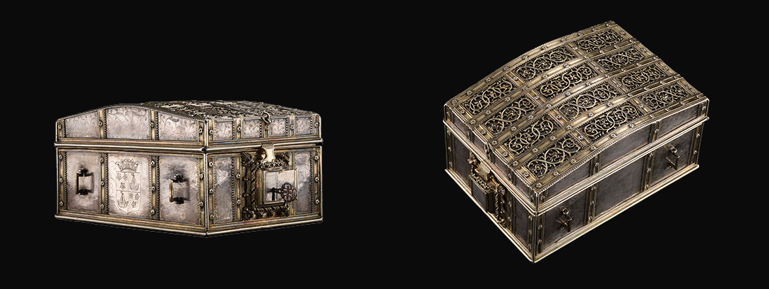 An ornate silver casket