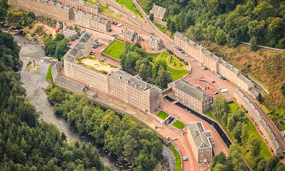 An aerial view of New Lanark