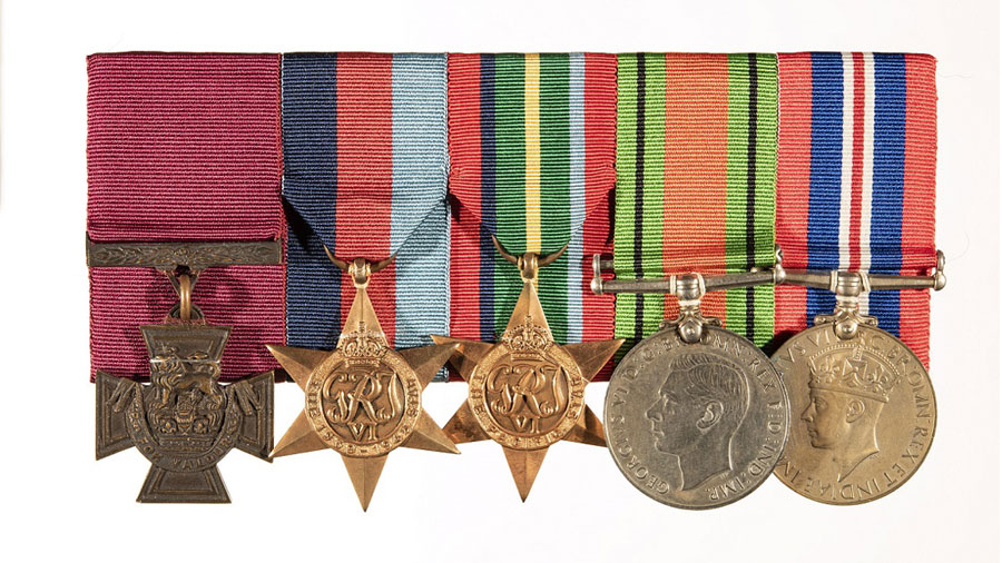 Five different medals on a bar, including the Victoria Cross medal