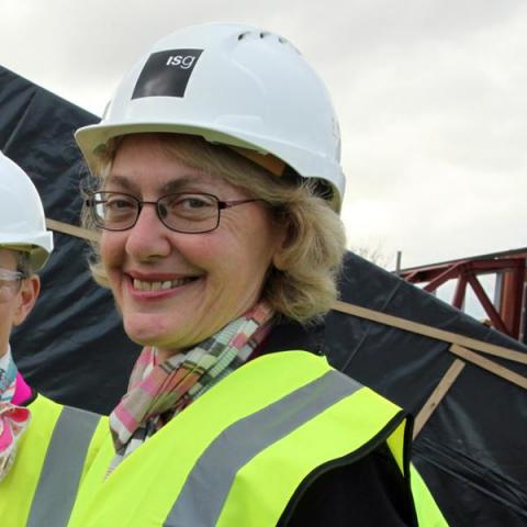 Carole Souter at the topping out ceremony at the Whitworth Art Gallery