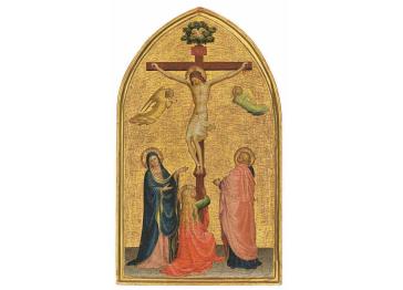 The Crucifixion with the Virgin, Saint John the Evangelist and the Magdalen, a tempera painting of the crucifixion of Christ on a panel with a gold background