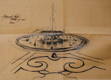 An ink sketch of a fountain