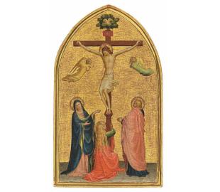 The Crucifixion with the Virgin, Saint John the Evangelist and the Magdalen, a tempera painting of the crucifixion of Christ on a panel with a gold background