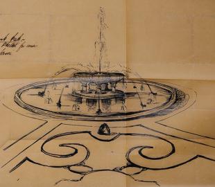 An ink sketch of a fountain